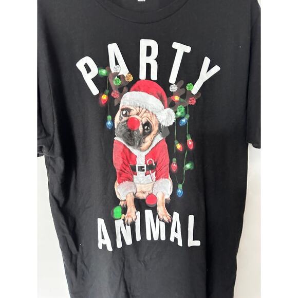 Holiday Time Men's Party Animal Pug Short Sleeve Pullover Graphic T-Shirt Size M - Picture 7 of 10